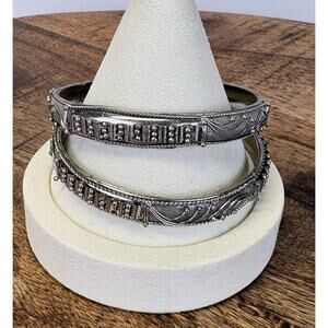 Pair Vintage Bangle Bracelet Boho Bali Style Retro Tibetan Silver Tone 8 Inch